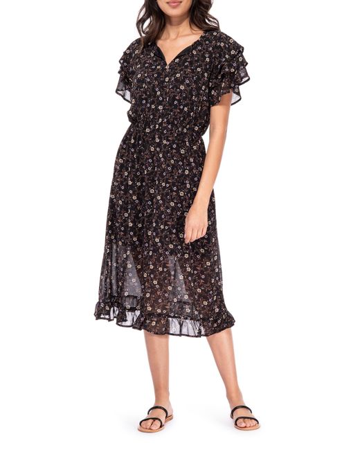 Bobeau Chiffon Flutter Sleeve Dress In 