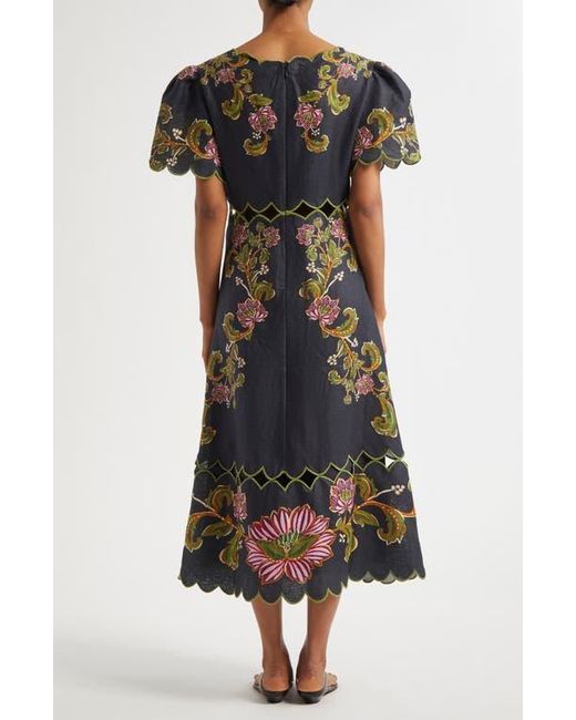 sachin and babi light blue dress Ruffled embroidered cotton, linen and silk-blend dress - white