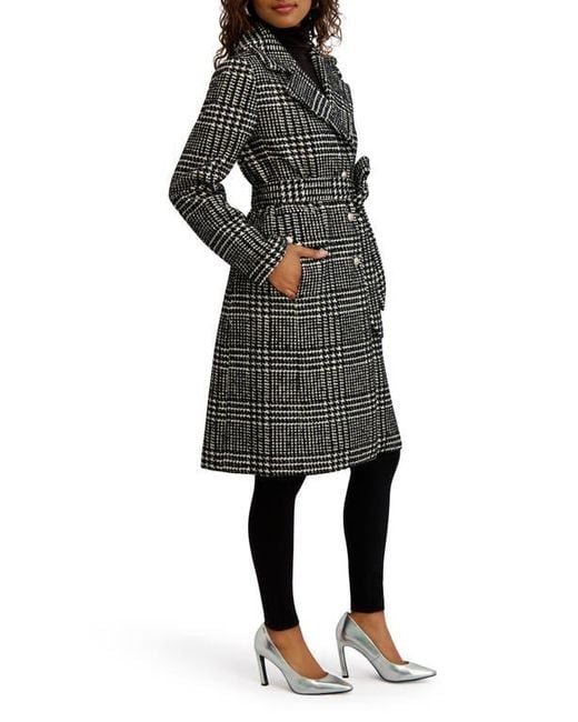 Kensie Black Plaid Trench Coat