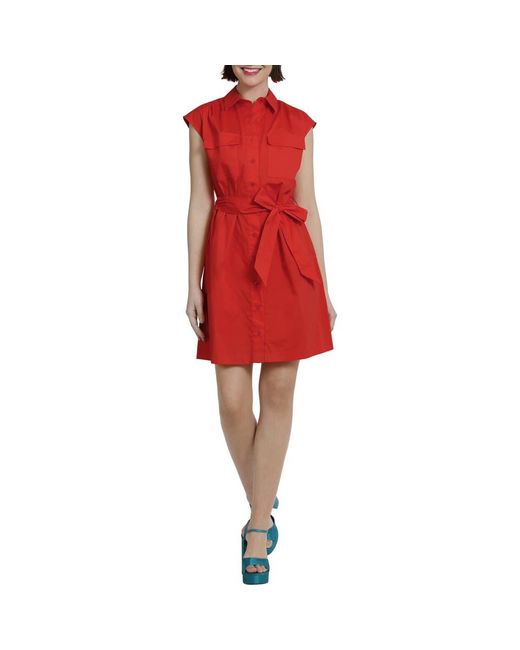 DONNA MORGAN FOR MAGGY Tie Waist Utility Shirtdress in Red Lyst