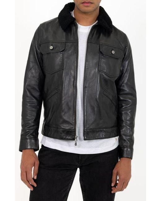 PINOPORTE Black Lambskin Leather Jacket for men