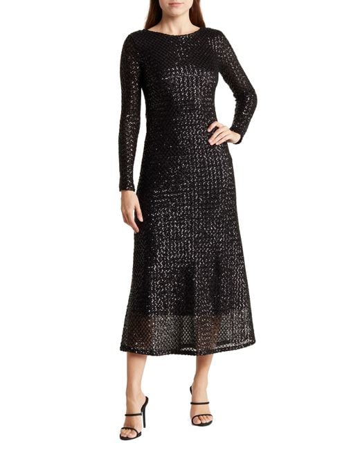 Elodie Black Long Sleeve Sequin Midi Dress