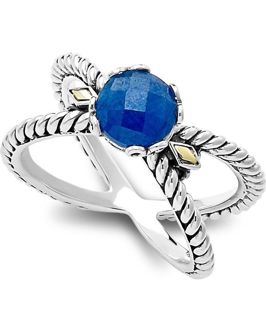 Samuel B. Blue Two-Tone X Crossover Band Ring