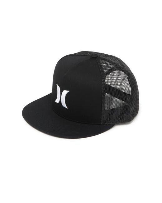 Hurley Black Icon Solid Flat Trucker Baseball Cap for men
