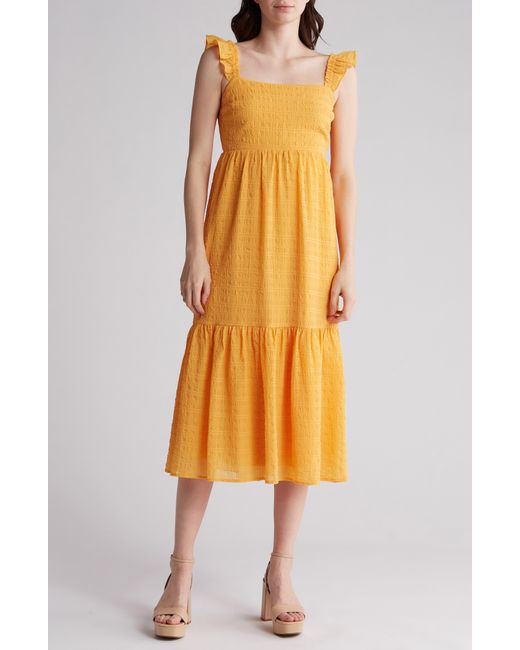 Lush Yellow Ruffle Strap Midi Dress
