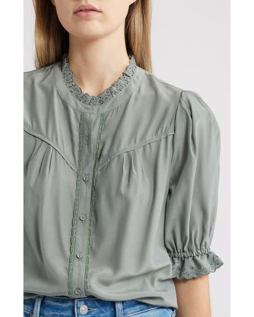 Wit & Wisdom Blue Eyelet Accent Top