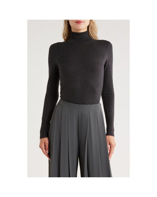 L'Agence Women's Black Cotton Silk Blend Turtleneck Sweater