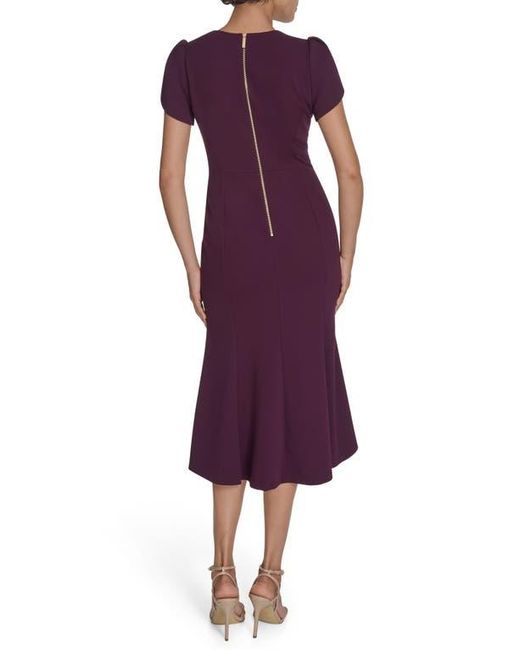 Calvin Klein Purple Tulip Sleeve Crepe A-Line Midi Dress
