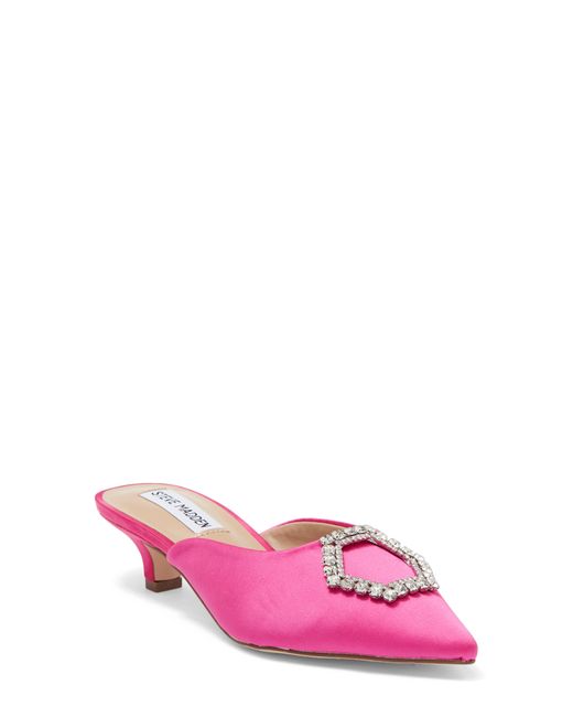 Steve Madden Kees Rhinestone Embellished Kitten Heel Mule In Pink Satin ...