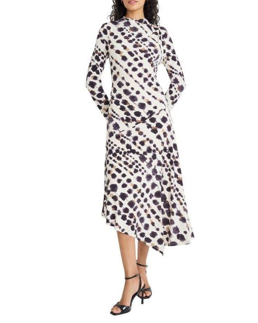 Maggy London White Long Sleeve Asymmetric Hem Midi Dress