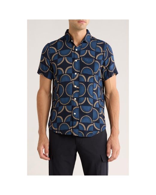Original Penguin Blue Fans Short Sleeve Button-Up Shirt for men