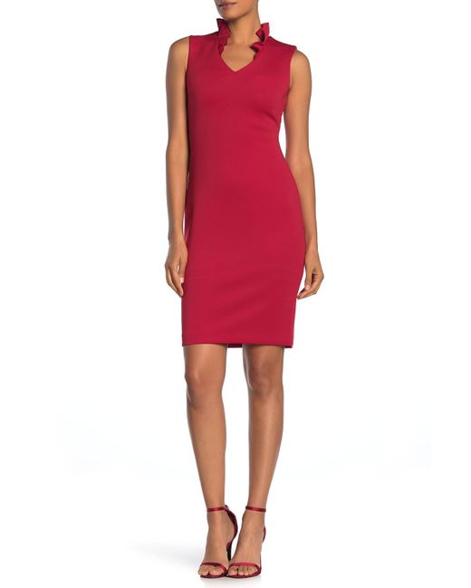 Calvin Klein Ruffled-collar Scuba Sheath Dress, Regular & Petite Sizes ...