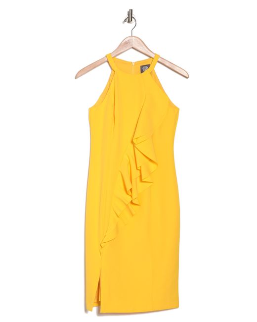 Vince Camuto Yellow Halter Neck Laguna Crepe Body-con Dress