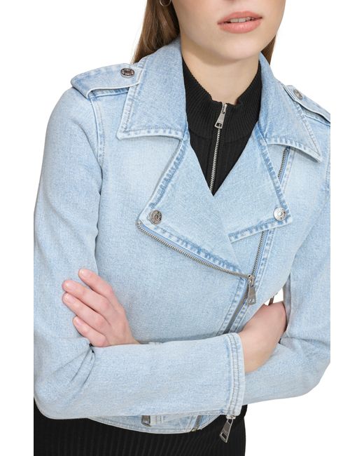 DKNY Blue Denim Moto Jacket