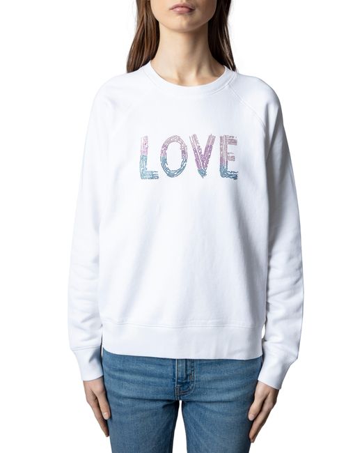 Zadig & Voltaire White Upper Love Strass Graphic Sweatshirt