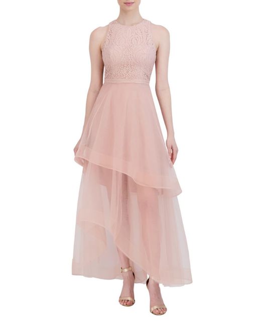 BCBGMAXAZRIA Pink Embroidered Tiered Gown