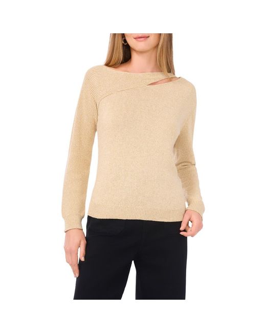 Vince Camuto Natural Metallic Cutout Cotton Blend Sweater