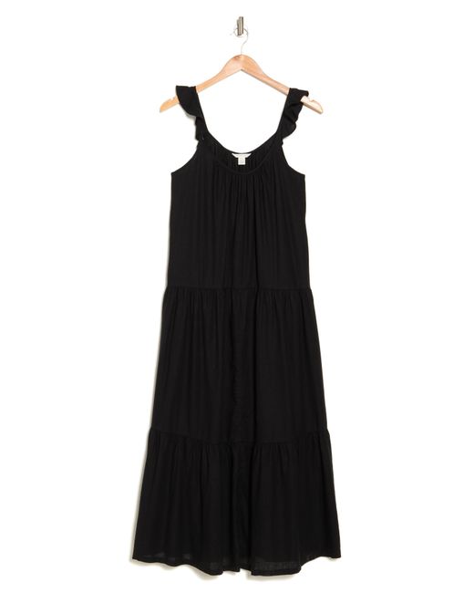 Caslon Black Flutter Sleeve Tiered Linen Blend Midi Dress