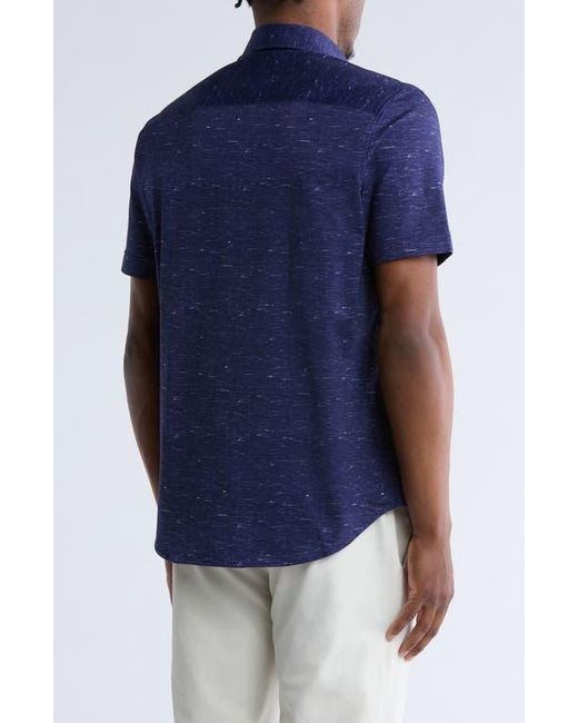 Bugatchi Blue Miles Ooohcotton Solid Short Sleeve Button-Up Shirt for men