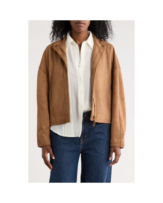 Max Studio Brown Faux Suede Full Zip Jacket
