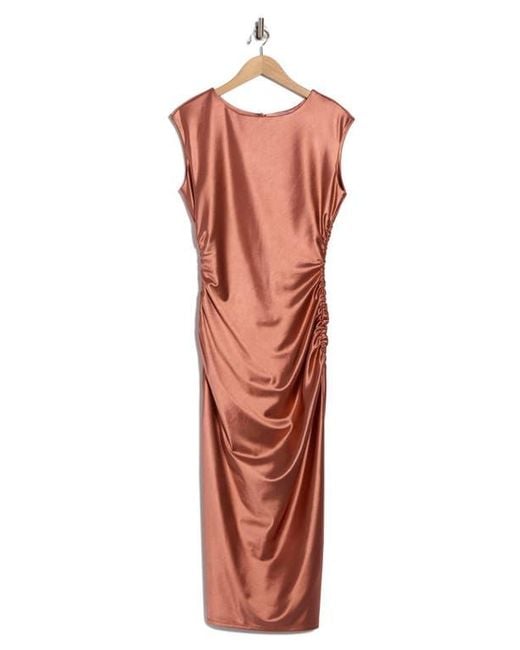 Chelsea28 Multicolor Ruched Cap Sleeve Satin Midi Dress