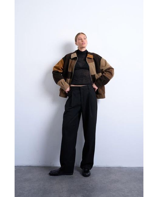 TOPSHOP Brown Patchwork Faux Suede Bomber Jacket