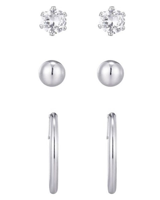 Adornia White Set Of 3 Assorted Studs And Hoop Earrings