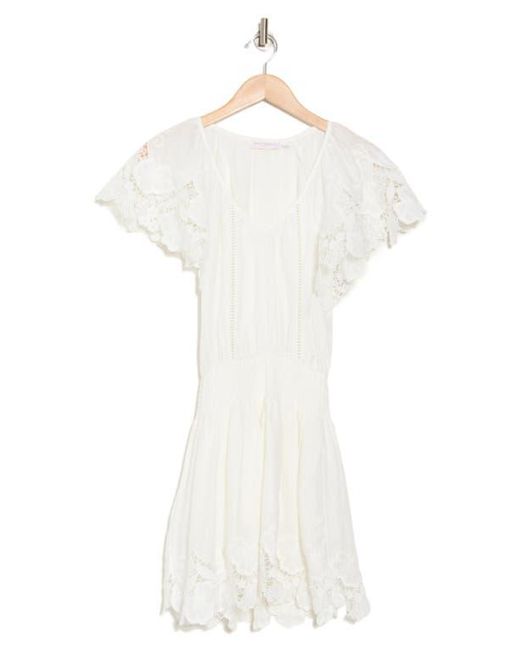 Ramy Brook White Ryan Lace Trim Linen Minidress
