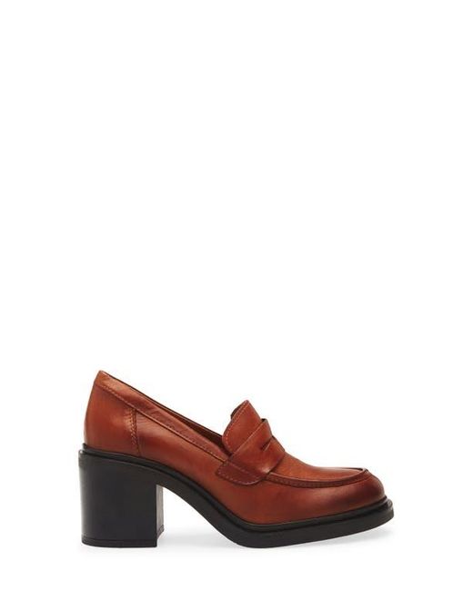 Miz Mooz Brown Day Block Heel Penny Loafer