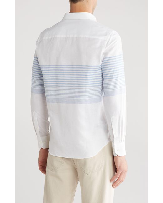 Bugatchi White Axel Shaped Fit Stripe Linen Blend Button-up Shirt for men