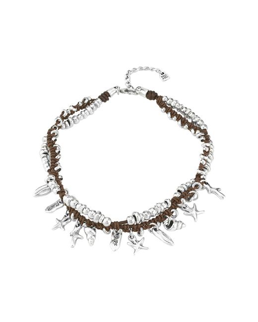 Uno De 50 Metallic Deep Sea Silver Plated Leather Strand Beach Charm Choker Necklace In Silver-brown At Nordstrom Rack