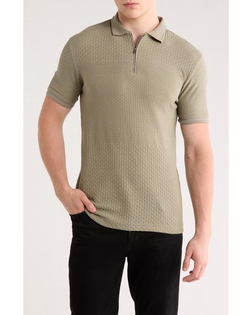 Cactus Man Green Textured Half Zip Knit Polo for men
