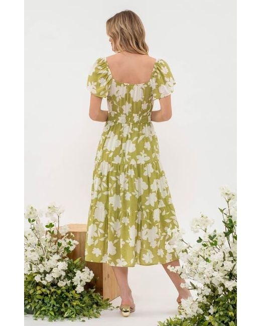 Blu Pepper Yellow Floral Tiered Midi Dress