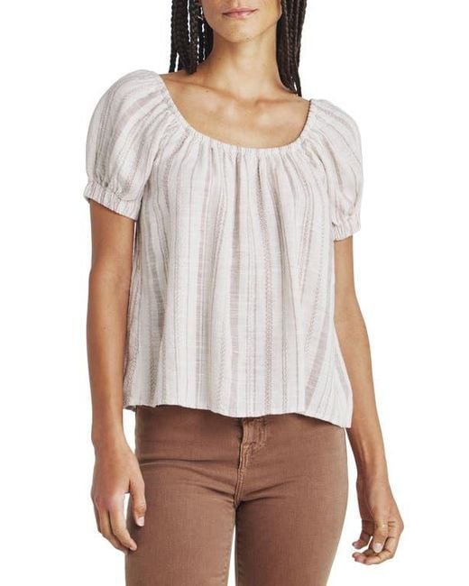 Splendid White Farrah Stripe Puff Sleeve Top