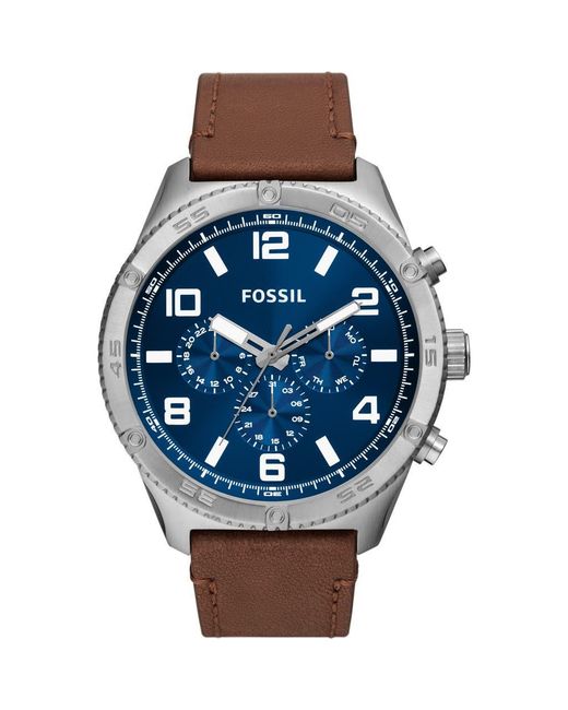 Fossil Blue Brox Multifunction Leather Strap Watch, 50Mm for men