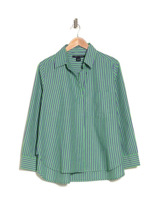 French Connection Green Stripe Cotton Poplin Button-up Boyfriend Shirt
