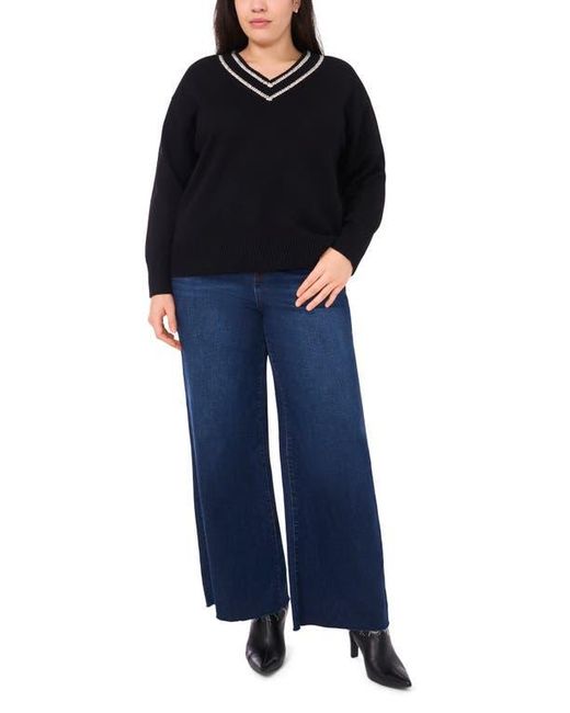 Halogen® Black Embroidered Trim Sweater
