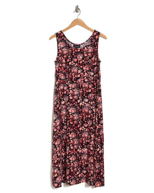 Connected Apparel Red Floral Midi Dress