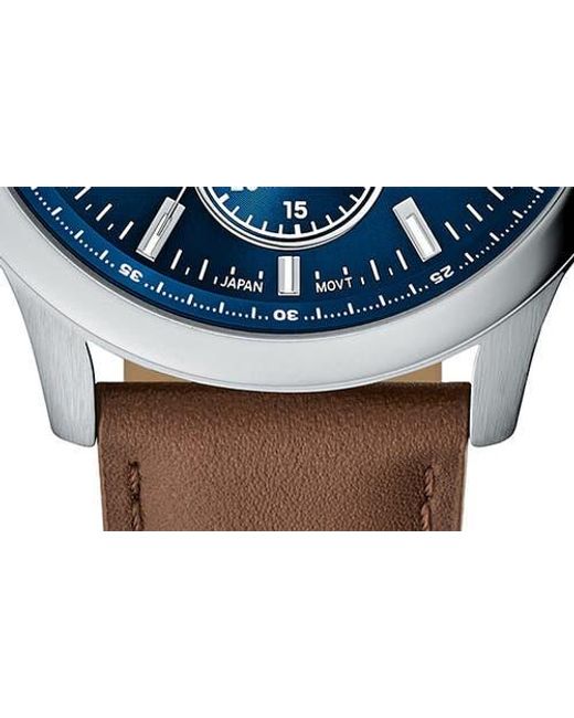 Fossil Blue Bennett Multifunction Leather Strap Watch, 45Mm for men