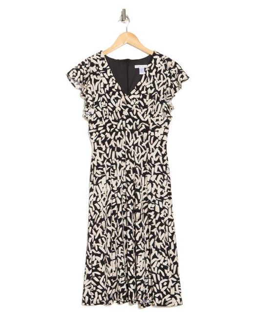 London Times Black Wrap Style Flutter Sleeve Dress