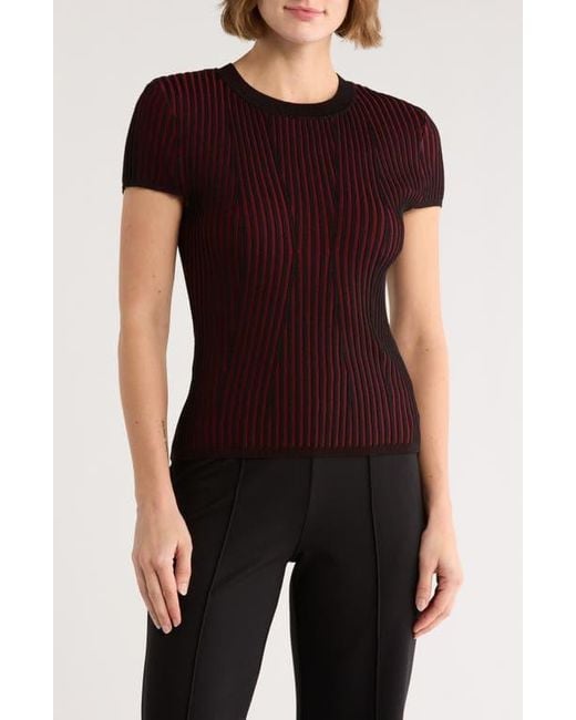 DKNY Black Short Sleeve Rib Knit Sweater