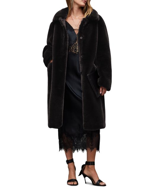 AllSaints Black Sora Faux Fur Coat