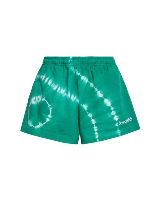 Sporty & Rich Green Serif Tie Dye Logo Cotton Disco Shorts