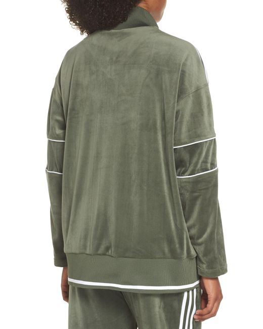 Adidas Green Striped Stretch-velvet Track Jacket