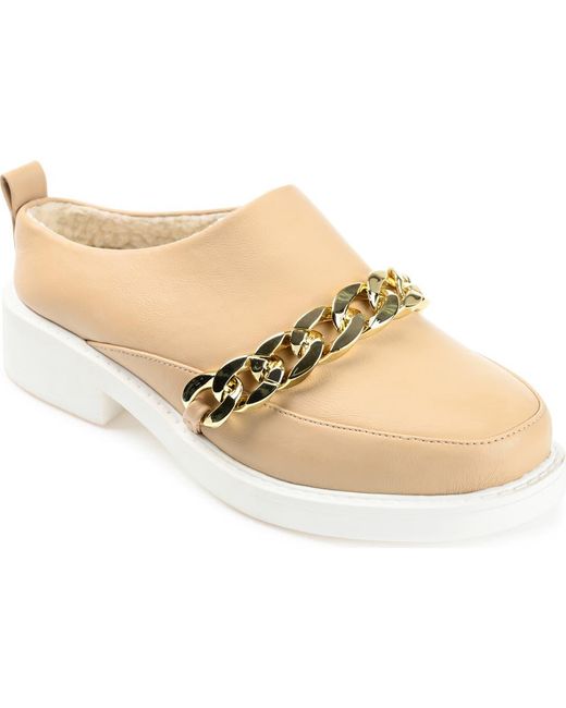 Journee Collection Natural Sheah Chain Strap Faux Fur Lined Tru Comfort Foam Mule
