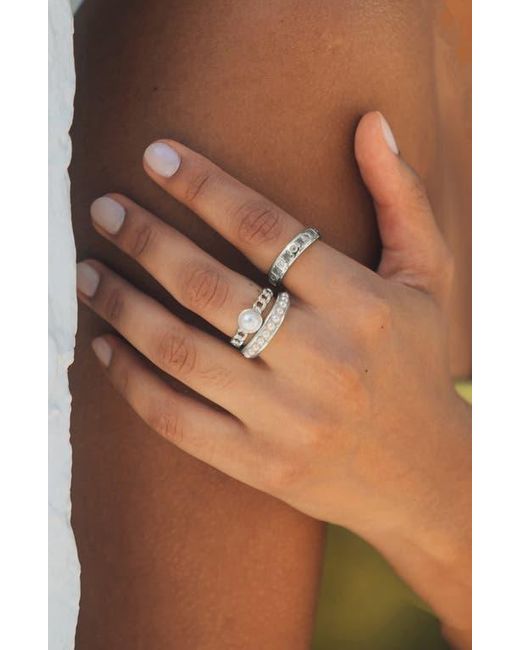 Sterling Forever White Kimber Set Of 3 Faux Pearl & Cubic Zirconia Stackable Rings