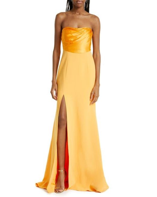 Cinq À Sept Orange Estela Mixed Media Strapless Gown