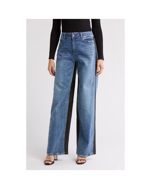 Alice + Olivia Parker Faux Leather Panel Wide Leg Jeans in