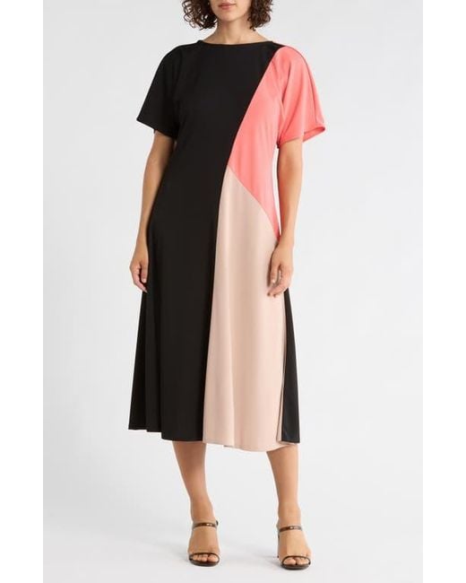 DKNY Multicolor Colorblock Short Sleeve Midi Dress