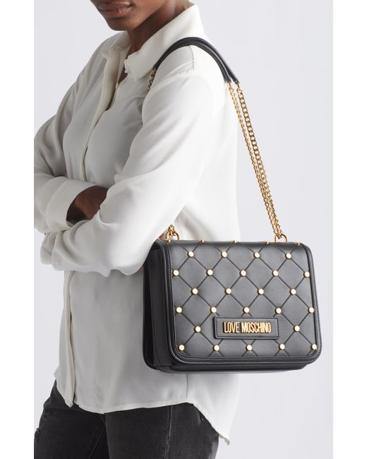 Love Moschino Black Studded Quilted Shoulder Bag